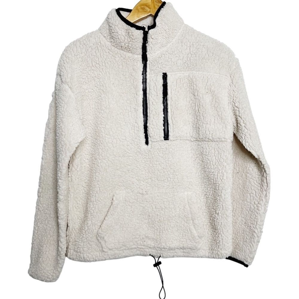 No Boundaries Sherpa Pullover Zip Jacket White and Black Size Large